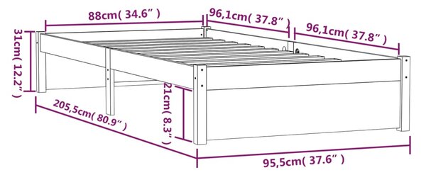 VidaXL Πλαίσιο Κρεβατιού Γκρι 90 x 200 εκ. από Μασίφ Ξύλο