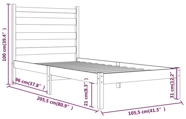 VidaXL Πλαίσιο Κρεβατιού Καφέ Μελί 100 x 200 εκ. Μασίφ Ξύλο Πεύκου