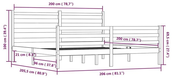 VidaXL Πλαίσιο Κρεβατιού Γκρι 200 x 200 εκ. από Μασίφ Ξύλο Πεύκου