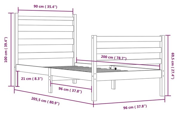 VidaXL Πλαίσιο Κρεβατιού Καφέ Μελί 90 x 200 εκ. από Μασίφ Ξύλο Πεύκου