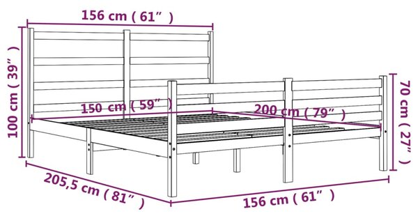 VidaXL Πλαίσιο Κρεβατιού Μελί 150 x 200εκ. Μασίφ Ξύλο Πεύκου King Size