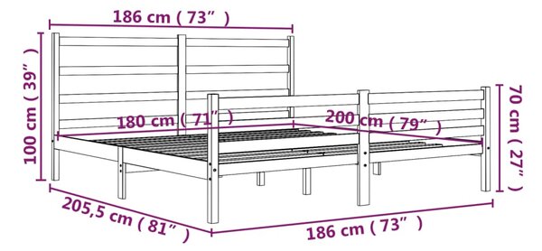 VidaXL Πλαίσιο Κρεβατιού Λευκό 180x200εκ. Μασίφ Ξύλο Πεύκου Super King