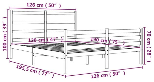 VidaXL Πλαίσιο Κρεβατιού Μελί 120x190εκ Μασίφ Ξύλο Πεύκου Small Double