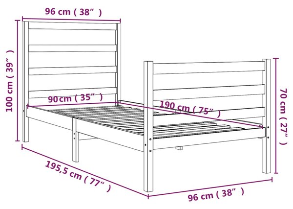 VidaXL Πλαίσιο Κρεβατιού Λευκό 90x190 εκ. Μασίφ Ξύλο Πεύκου Single