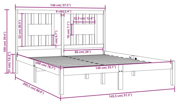 VidaXL Πλαίσιο Κρεβατιού 140 x 200 εκ. από Μασίφ Ξύλο Πεύκου