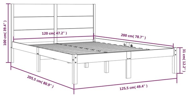 VidaXL Πλαίσιο Κρεβατιού Γκρι 120 x 200 εκ. από Μασίφ Ξύλο Πεύκου