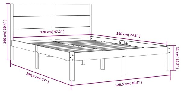 VidaXL Πλαίσιο Κρεβατιού Μαύρο 120 x 190 εκ. Μασίφ Ξύλο Small Double