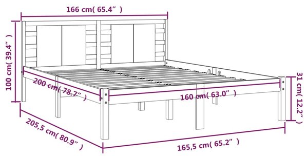 VidaXL Πλαίσιο Κρεβατιού Γκρι 160 x 200 εκ. από Μασίφ Ξύλο Πεύκου