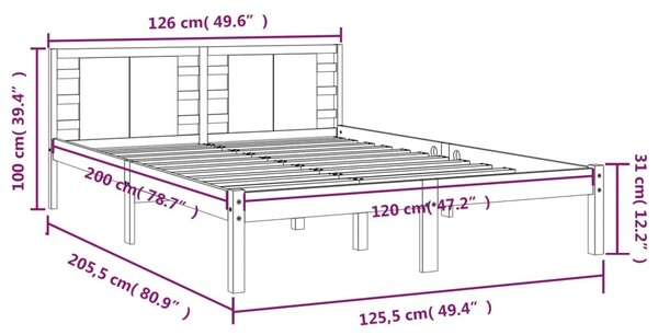 VidaXL Πλαίσιο Κρεβατιού Γκρι 120 x 200 εκ. από Μασίφ Ξύλο Πεύκου