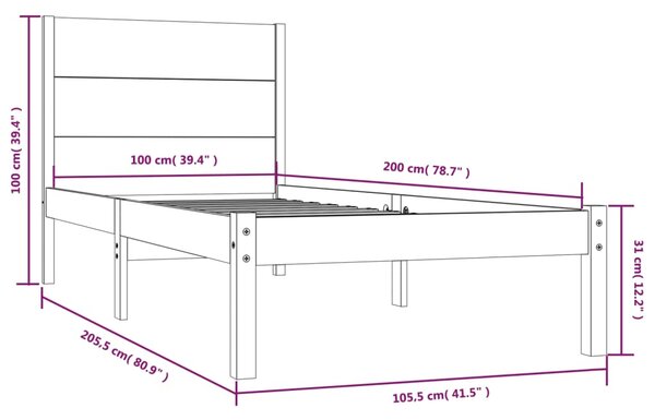 VidaXL Πλαίσιο Κρεβατιού Μελί 100 x 200 εκ. από Μασίφ Ξύλο Πεύκου