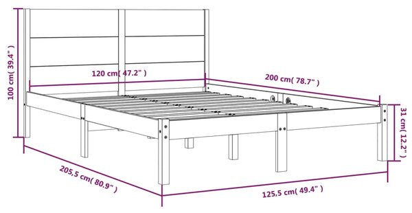 VidaXL Πλαίσιο Κρεβατιού Καφέ Μελί 120 x 200 εκ. Μασίφ Ξύλο Πεύκου