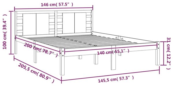 VidaXL Σκελετός Κρεβ. Χωρίς Στρώμα Λευκό 140x200 εκ Μασίφ Πεύκο