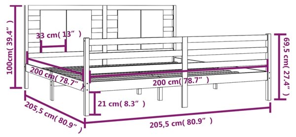 VidaXL Πλαίσιο Κρεβατιού Καφέ Μελί 200 x 200 εκ. από Μασίφ Ξύλο Πεύκου