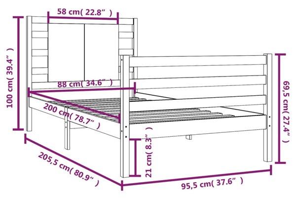 VidaXL Πλαίσιο Κρεβατιού Καφέ Μελί 90 x 200 εκ. από Μασίφ Ξύλο Πεύκου