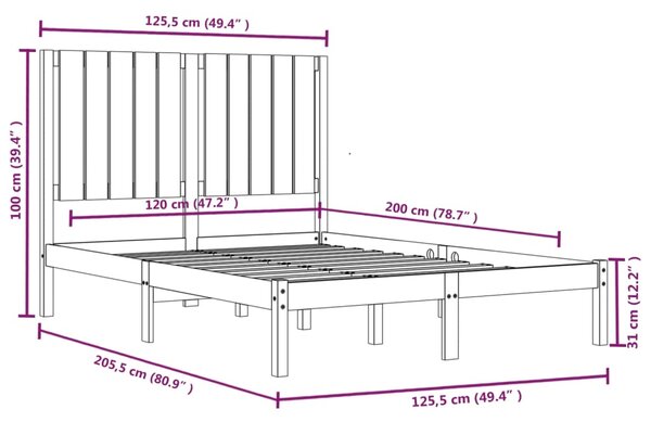 VidaXL Πλαίσιο Κρεβατιού Γκρι 120 x 200 εκ. από Μασίφ Ξύλο Πεύκου