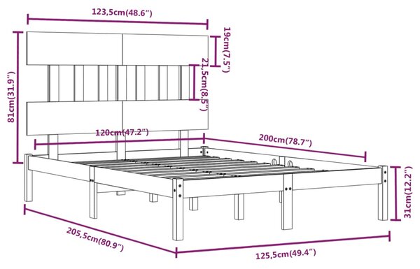 VidaXL Πλαίσιο Κρεβατιού Γκρι 120 x 200 εκ. από Μασίφ Ξύλο