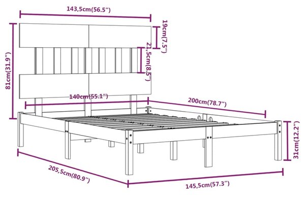 VidaXL Πλαίσιο Κρεβατιού 140 x 200 εκ. από Μασίφ Ξύλο