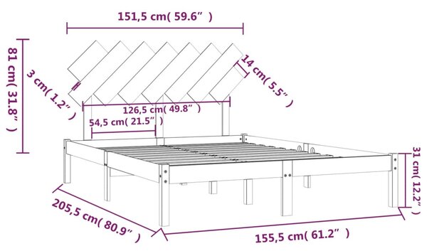 VidaXL Πλαίσιο Κρεβατιού Γκρι 150 x 200 εκ. Μασίφ Ξύλο King Size