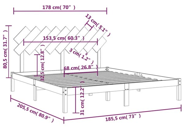 VidaXL Πλαίσιο Κρεβατιού Γκρι 180 x 200 εκ Ξύλο Πεύκου Super King