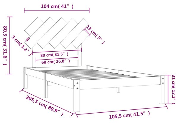 VidaXL Πλαίσιο Κρεβατιού Μαύρο 100 x 200 εκ. από Μασίφ Ξύλο