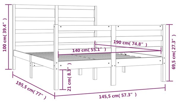 VidaXL Πλαίσιο Κρεβατιού Γκρι 140 x 190 εκ. από Μασίφ Ξύλο Πεύκου