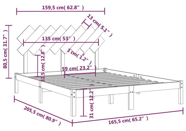VidaXL Πλαίσιο Κρεβατιού Γκρι 160 x 200 εκ. από Μασίφ Ξύλο