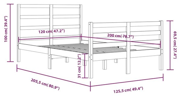 VidaXL Πλαίσιο Κρεβατιού 120 x 200 εκ. από Μασίφ Ξύλο Πεύκου