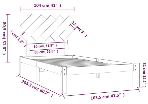 VidaXL Πλαίσιο Κρεβατιού Λευκό 100 x 200 εκ. από Μασίφ Ξύλο