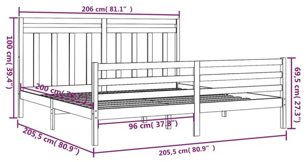 VidaXL Πλαίσιο Κρεβατιού Μαύρο 200 x 200 εκ. από Μασίφ Ξύλο