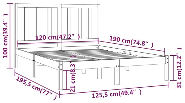 VidaXL Πλαίσιο Κρεβατιού 120 x 190 εκ. Μασίφ Πεύκο Small Double