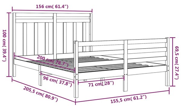 VidaXL Πλαίσιο Κρεβατιού Μελί 150 x 200 εκ. Μασίφ Ξύλο King Size