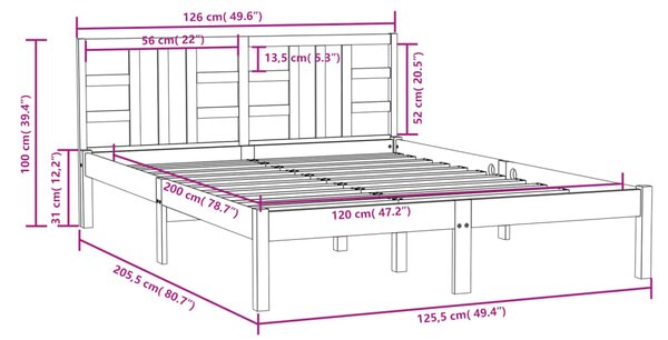 VidaXL Πλαίσιο Κρεβατιού Καφέ Μελί 120 x 200 εκ. από Μασίφ Ξύλο