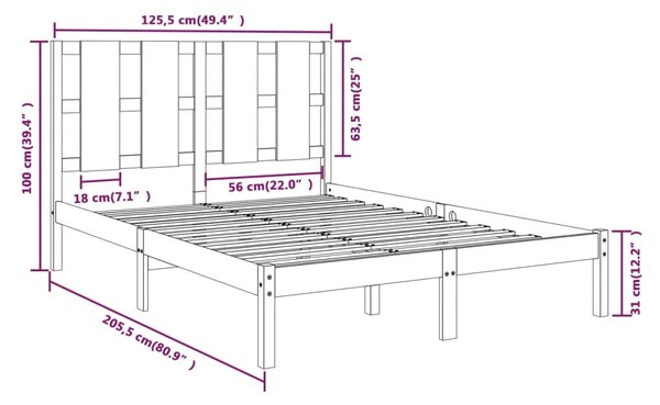 VidaXL Πλαίσιο Κρεβατιού Γκρι 120 x 200 εκ. από Μασίφ Ξύλο Πεύκου