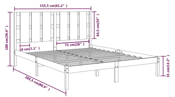 VidaXL Πλαίσιο Κρεβατιού Μαύρο 150 x 200 εκ. Μασίφ Ξύλο King Size