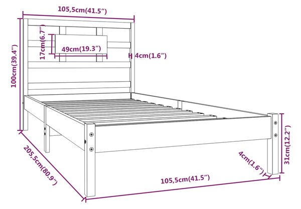 VidaXL Πλαίσιο Κρεβατιού Καφέ Μελί 100 x 200 εκ. Μασίφ Ξύλο Πεύκου