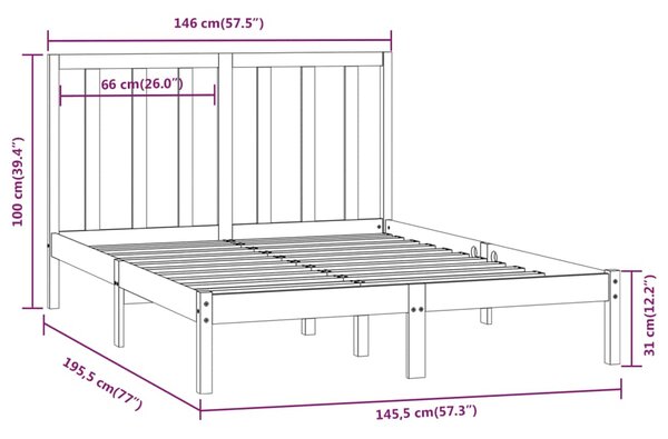 VidaXL Πλαίσιο Κρεβατιού Μαύρο 140 x 190 εκ. από Μασίφ Ξύλο Πεύκου