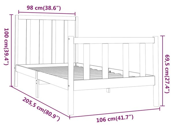 VidaXL Πλαίσιο Κρεβατιού Μαύρο 100 x 200 εκ. από Μασίφ Ξύλο Πεύκου