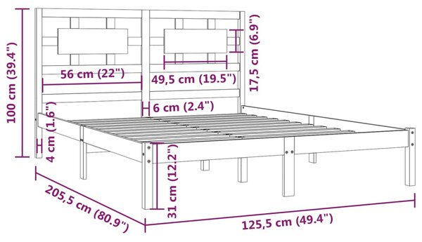 VidaXL Πλαίσιο Κρεβατιού Γκρι 120 x 200 εκ. από Μασίφ Ξύλο Πεύκου