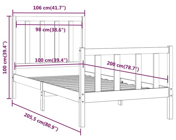 VidaXL Πλαίσιο Κρεβατιού Λευκό 100 x 200 εκ. από Μασίφ Ξύλο