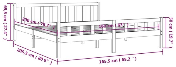 VidaXL Πλαίσιο Κρεβατιού Γκρι 160 x 200 εκ. από Μασίφ Ξύλο