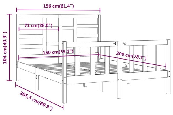 VidaXL Πλαίσιο Κρεβατιού Μελί 150 x 200 εκ. Μασίφ Ξύλο King Size