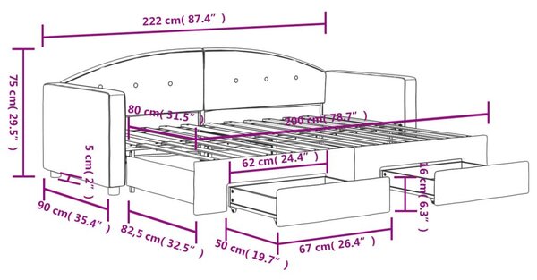 Καναπές Κρεβάτι Συρόμενος Αν. Γκρι 80x200εκ Βελούδο Συρτάρια - Γκρι