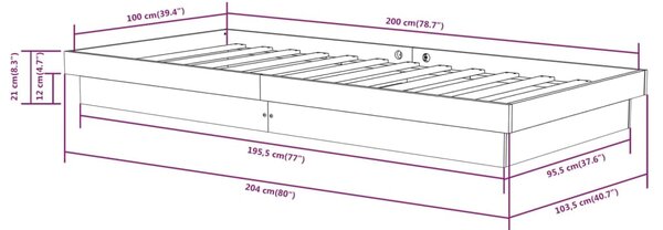 VidaXL Πλαίσιο Κρεβατιού Καφέ Μελί 100 x 200 εκ. από Μασίφ Ξύλο