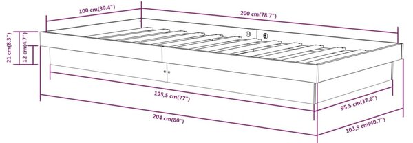 VidaXL Πλαίσιο Κρεβατιού Λευκό 100 x 200 εκ. από Μασίφ Ξύλο