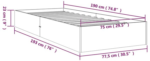 VidaXL Πλαίσιο Κρεβατιού Μελί 75x190 εκ. Ξύλο Πεύκου Small Single