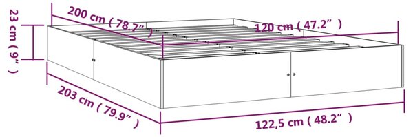 VidaXL Πλαίσιο Κρεβατιού Καφέ Μελί 120 x 200 εκ. από Μασίφ Ξύλο