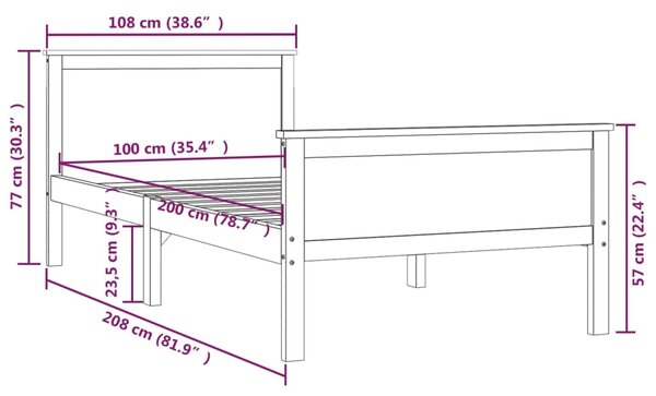 VidaXL Πλαίσιο Κρεβατιού 100 x 200 εκ. από Μασίφ Ξύλο Πεύκου