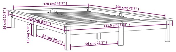 VidaXL Πλαίσιο Κρεβατιού Καφέ Μελί 120 x 200 εκ. από Μασίφ Ξύλο Πεύκου