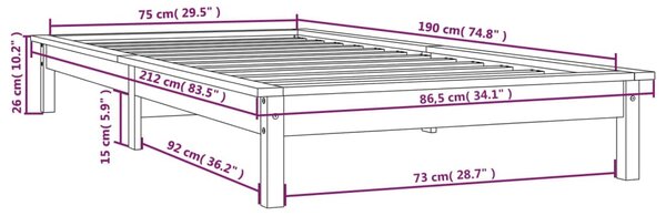 VidaXL Πλαίσιο Κρεβατιού Μαύρο 75x190εκ Μασίφ Ξύλο Πεύκου Small Single