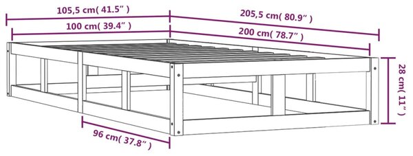 VidaXL Πλαίσιο Κρεβατιού Καφέ Μελί 100 x 200 εκ. από Μασίφ Ξύλο